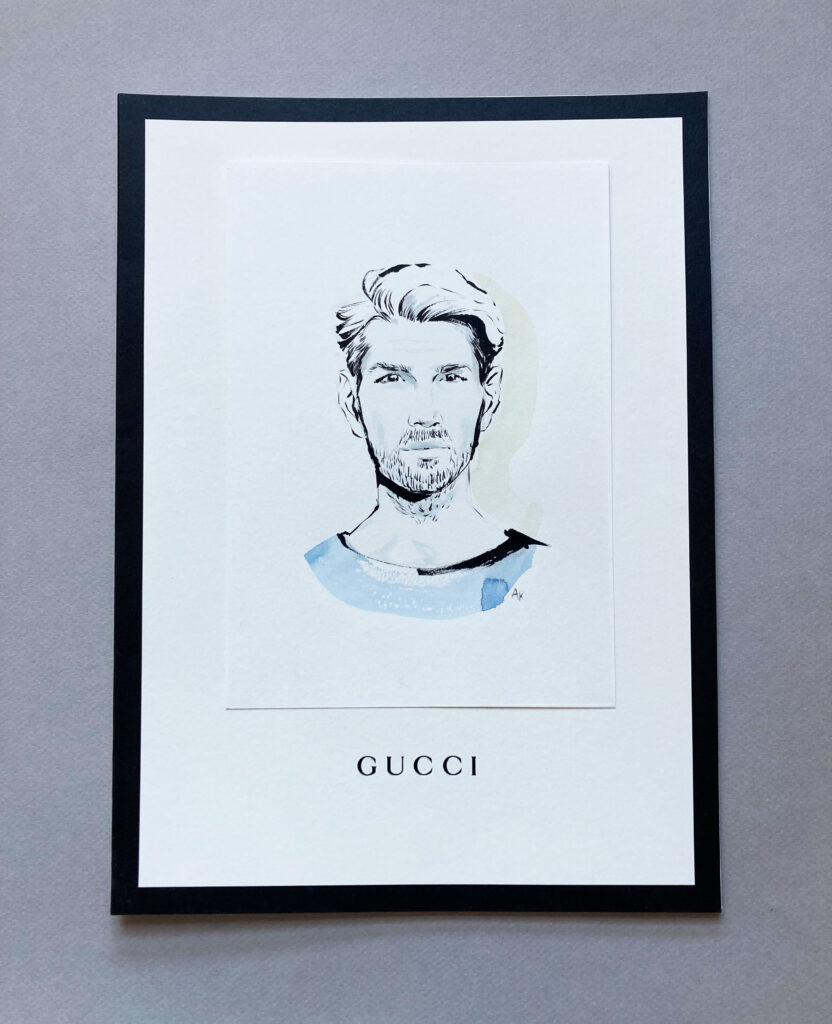 Männer-Portrait in Tinte für Gucci