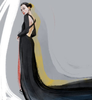 Fashion Sketch mit schwarzem Abendkleid