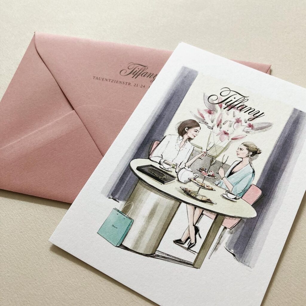Illustration Postkarte Frühstück bei Tiffany