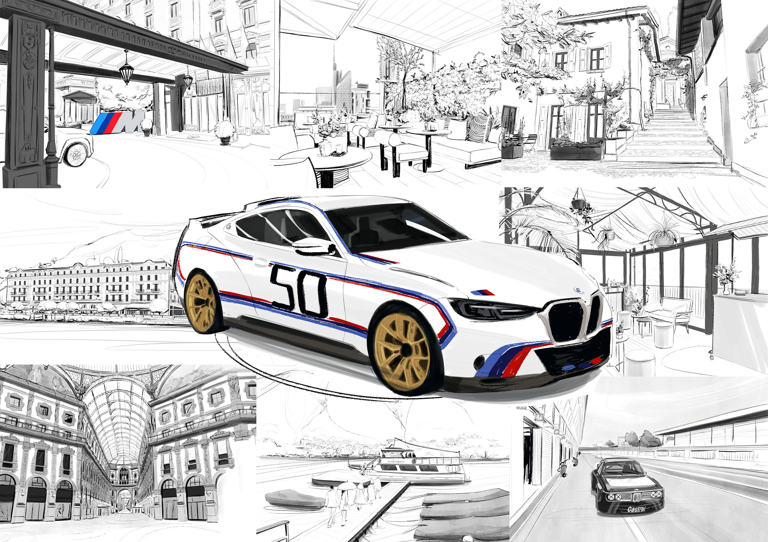 BMW M – Location Illustrationen aus Mailand