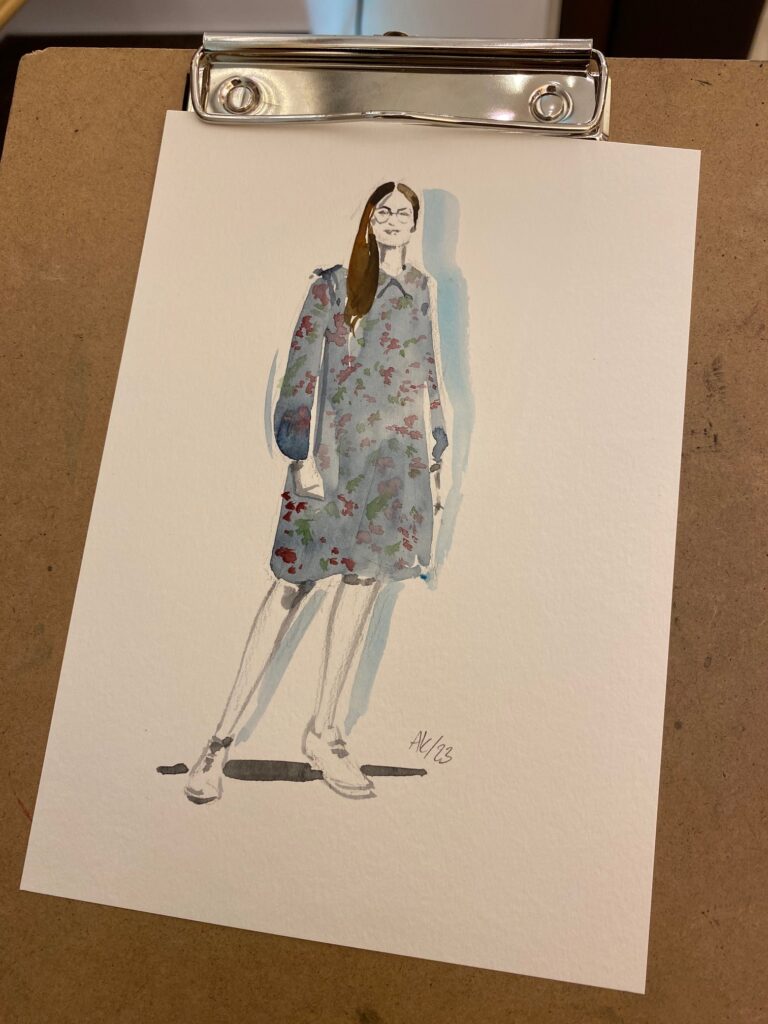 Live-Illustration mit Kleid Longchamp